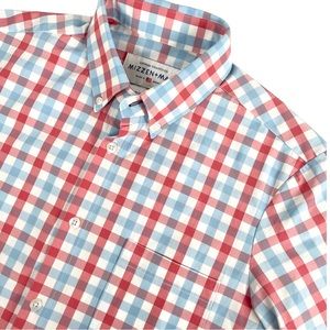 Mizzen+Main men’s size medium trim fit blue red check button down dress shirt
